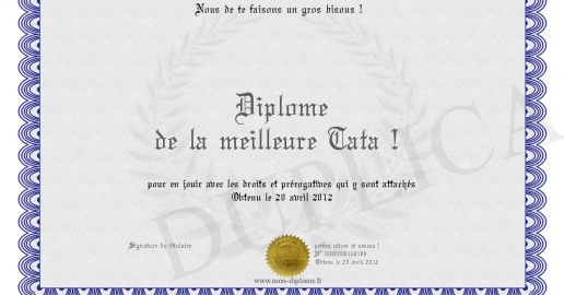 Diplome de la meilleure Tata