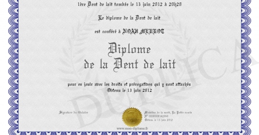 Diplome de la Dent de lait
