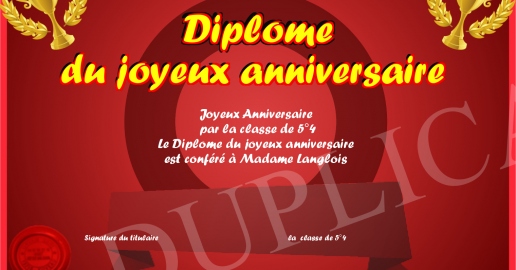 Diplome du joyeux anniversaire