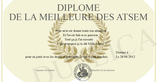 Diplome de la meilleure des ATSEM