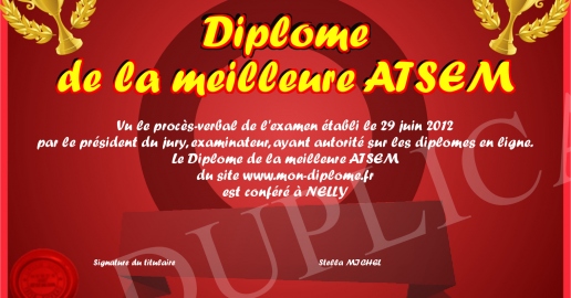 Diplome de la meilleure ATSEM