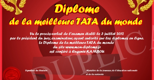 Diplome de la meilleure TATA du monde