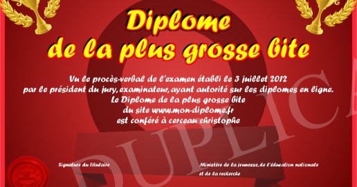 Diplome de la plus grosse bite