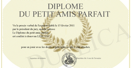 Diplome du petit amis parfait