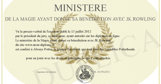 ministere de la Magie ayant donne sa benediction avec JK.Rowling