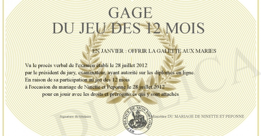 GAGE DU JEU DES 12 MOIS