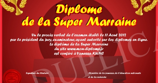 Diplome de la Super Marraine
