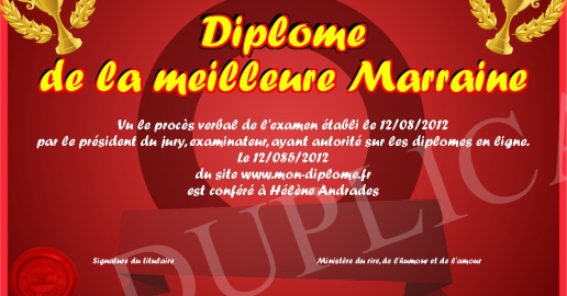 Diplome de la meilleure Marraine