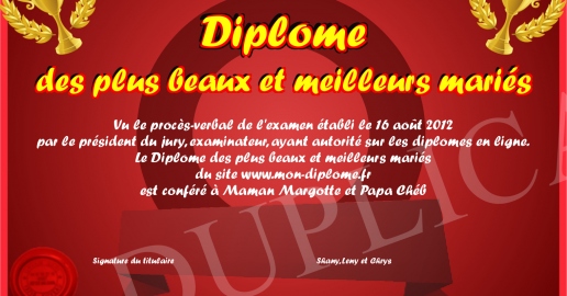 Diplome des plus beaux et meilleurs maries
