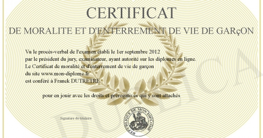 Certificat de moralite et d enterrement de vie de garcon