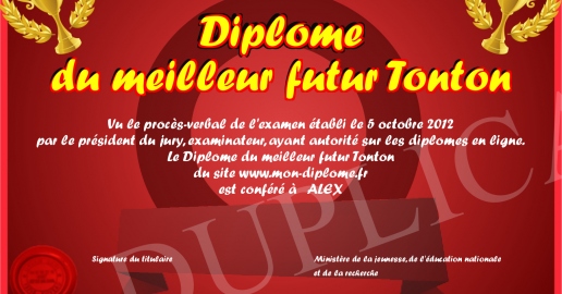 Diplome du meilleur futur Tonton