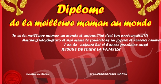 Diplome de la meilleure maman au monde