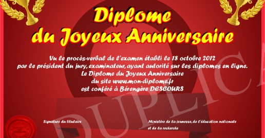 Diplome du Joyeux Anniversaire