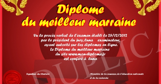 Diplome du meilleur marraine