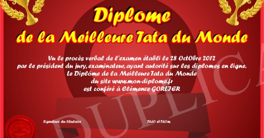 Diplome de la Meilleure Tata du Monde