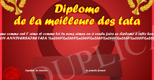 Diplome de la meilleure des tata
