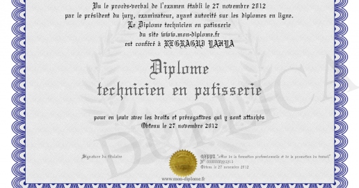 Diplome technicien en patisserie
