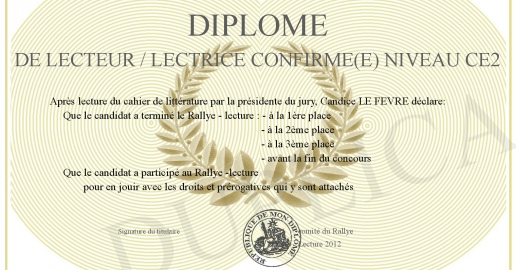 Diplome de lecteur / lectrice confirme(e) niveau CE2