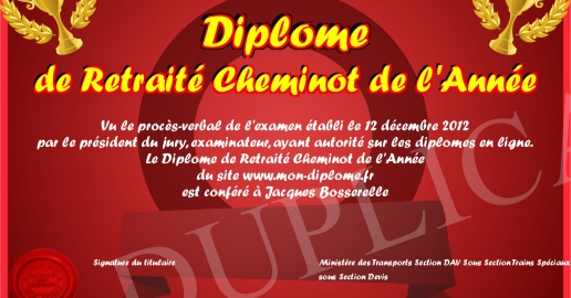 Diplome de Retraite Cheminot de l Annee
