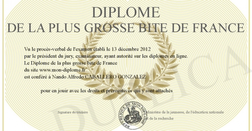 Diplome de la plus grosse bite de France