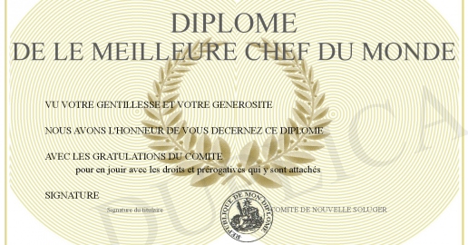 Diplome de le meilleure chef du monde