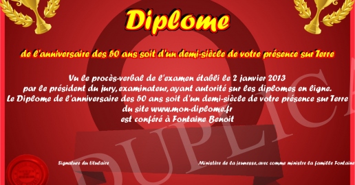 Diplome de l anniversaire des 50 ans soit d un demi-siecle de votre ...