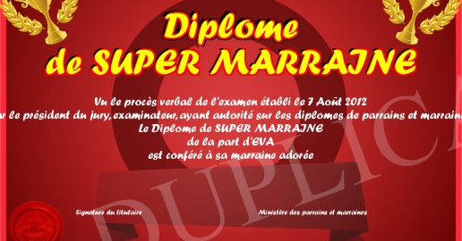 Diplome de SUPER MARRAINE