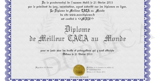 Diplome de Meilleur TATA au Monde
