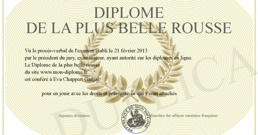 Diplome de la plus belle rousse