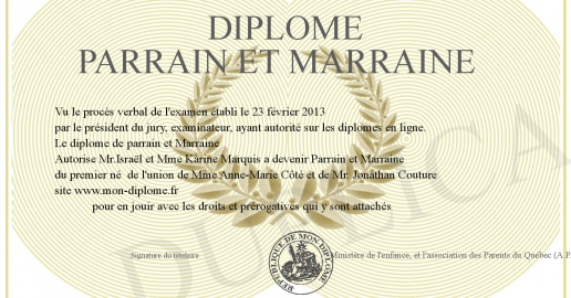Diplome Parrain et Marraine