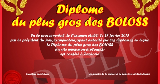 Diplome du plus gros des BOLOSS