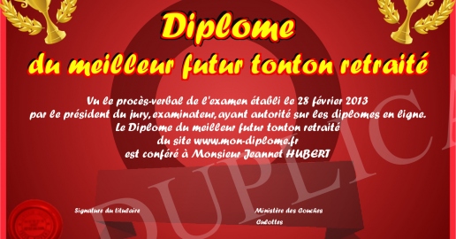 Diplome du meilleur futur tonton retraite