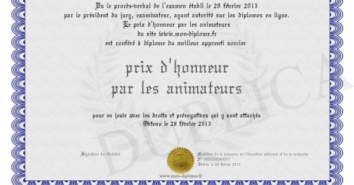prix d honneur par les animateurs