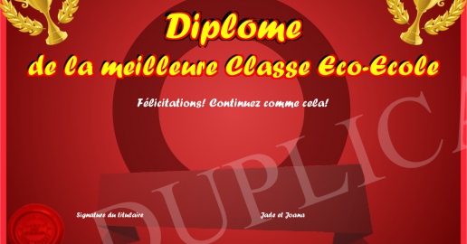 Diplome de la meilleure Classe Eco-Ecole