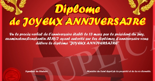 Diplome de JOYEUX ANNIVERSAIRE