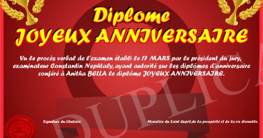 Diplome JOYEUX ANNIVERSAIRE