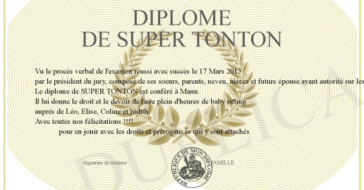 Diplome de SUPER TONTON
