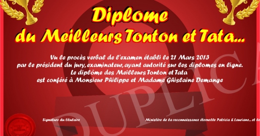 Diplome du Meilleurs Tonton et Tata...