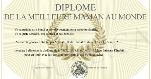 Diplome de la meilleure maman au monde