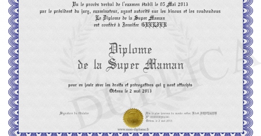 Diplome de la Super Maman