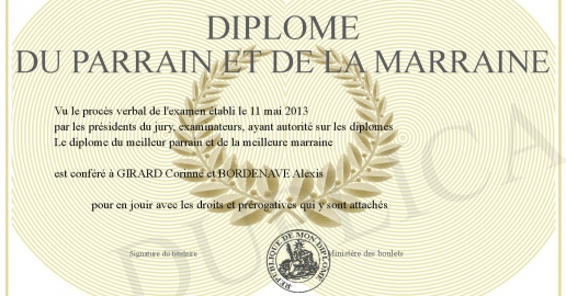 Diplome du parrain et de la marraine
