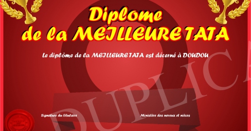 Diplome de la MEILLEURE TATA