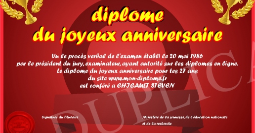 diplome du joyeux anniversaire