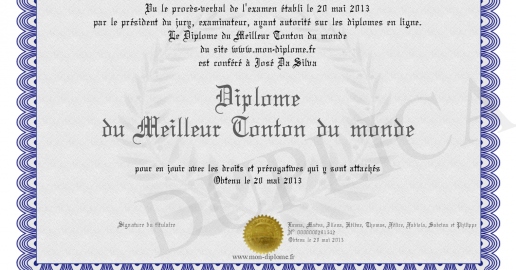 Diplome du Meilleur Tonton du monde