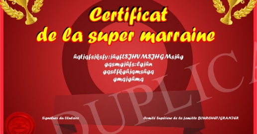 Certificat de la super marraine