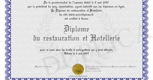 Diplome du restauration et Hotellerie