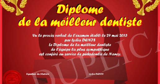 Diplome de la meilleur dentiste