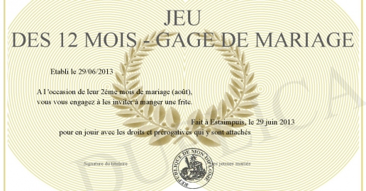 Jeu des 12 mois - Gage de mariage