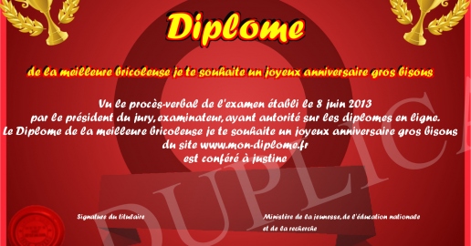 Diplome de la meilleure bricoleuse je te souhaite un joyeux ...
