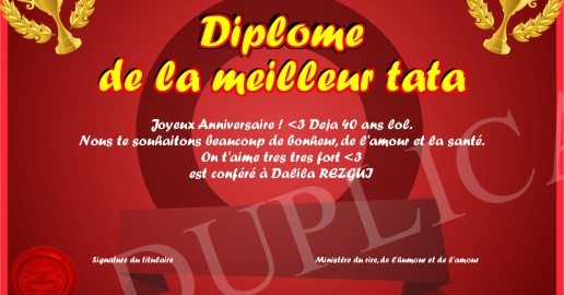 Diplome de la meilleur tata